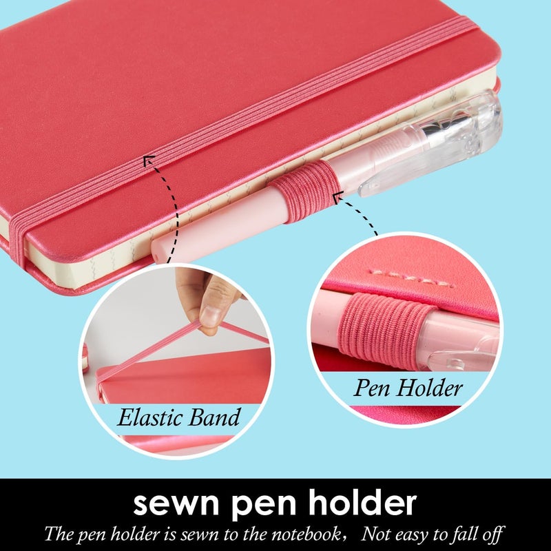 NIRMIRO 3 Pack Small Journal Notebook with Pen, Mini Pocket Leather Notepad Notebook 3.7" x 5.7" with 408 Pages, Ribbon Bookmark, Pearlescent Pink - Image 2
